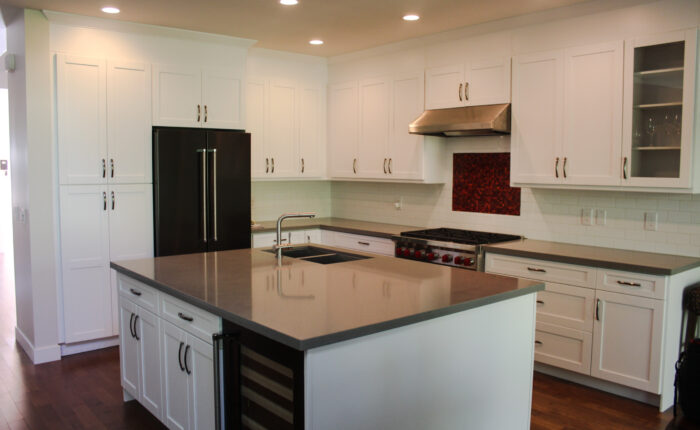 Shaker White Kitchen Cabinets & crisp cabinetry design in Fort Langley, Langley, BC.