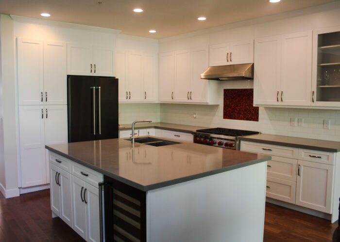 Shaker White Kitchen Cabinets & crisp cabinetry design in Fort Langley, Langley, BC.