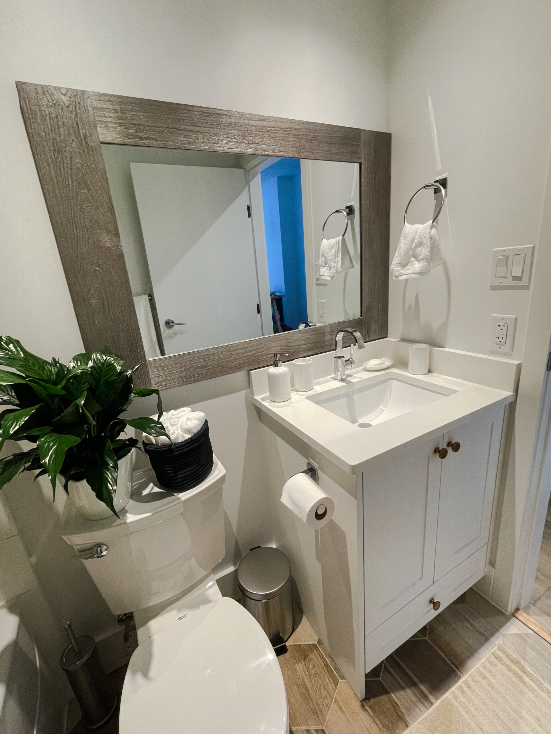 Shaker White Vanity Cabinet for Vancouver High Rise Condo in Downtown Vancouver, BC.