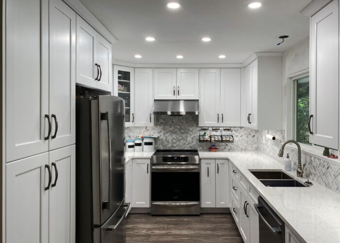 Affordable Dream White RTA In-stock Kitchen Cabinet & crisp cabinetry design in Brookswood, Langley, BC.