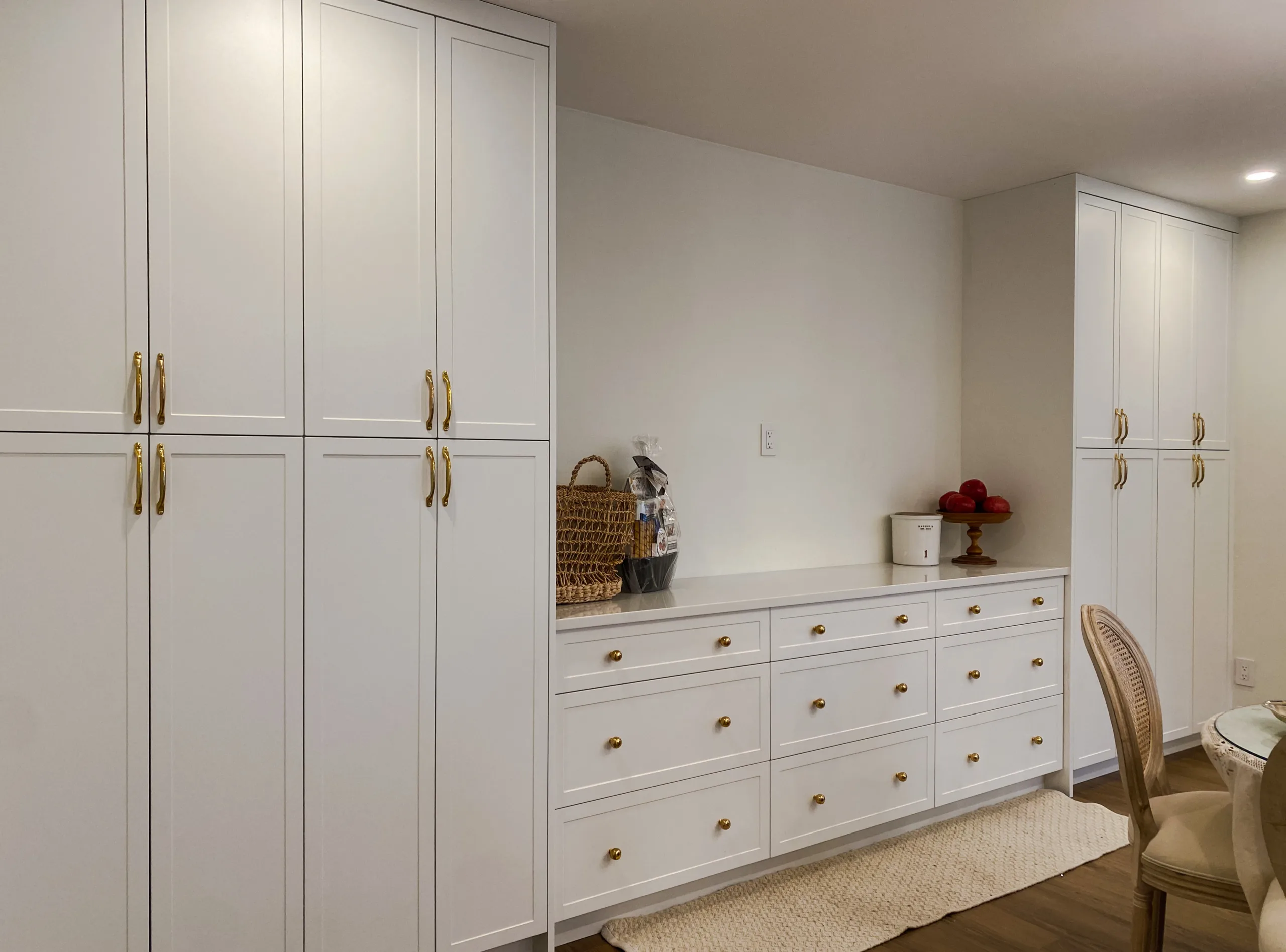 Kitchen Tall Cabinets & entertaining area in Guildford, Surrey, BC.