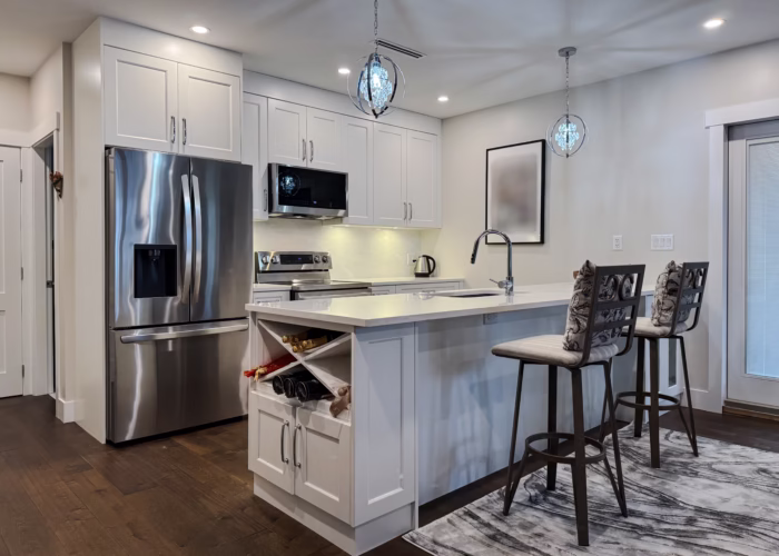 Dream series in-stock cabinets & durable quartz surfaces in Queen's Park, New Westminster, BC.